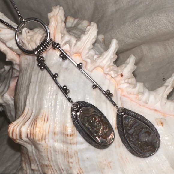 Modern Abalone Solar dangle multi-gem handmade statement Necklace - Picture 9 of 16